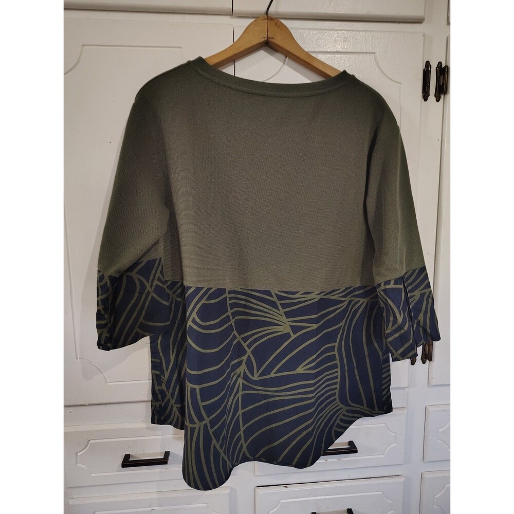 COS Olive Green and Navy Patterned Blocked Blouse - Picture 6 of 6